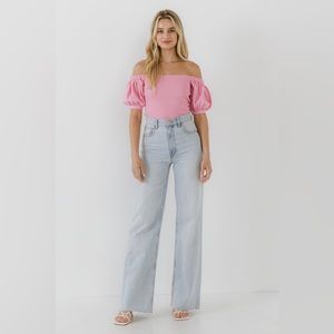 IJHTHI Knitted top with puff sleeves